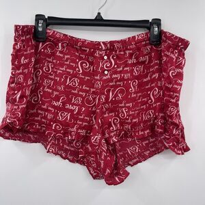Victorias Secret Silk Red Sleep Shorts "vs I Love‎ You" Size Xl
